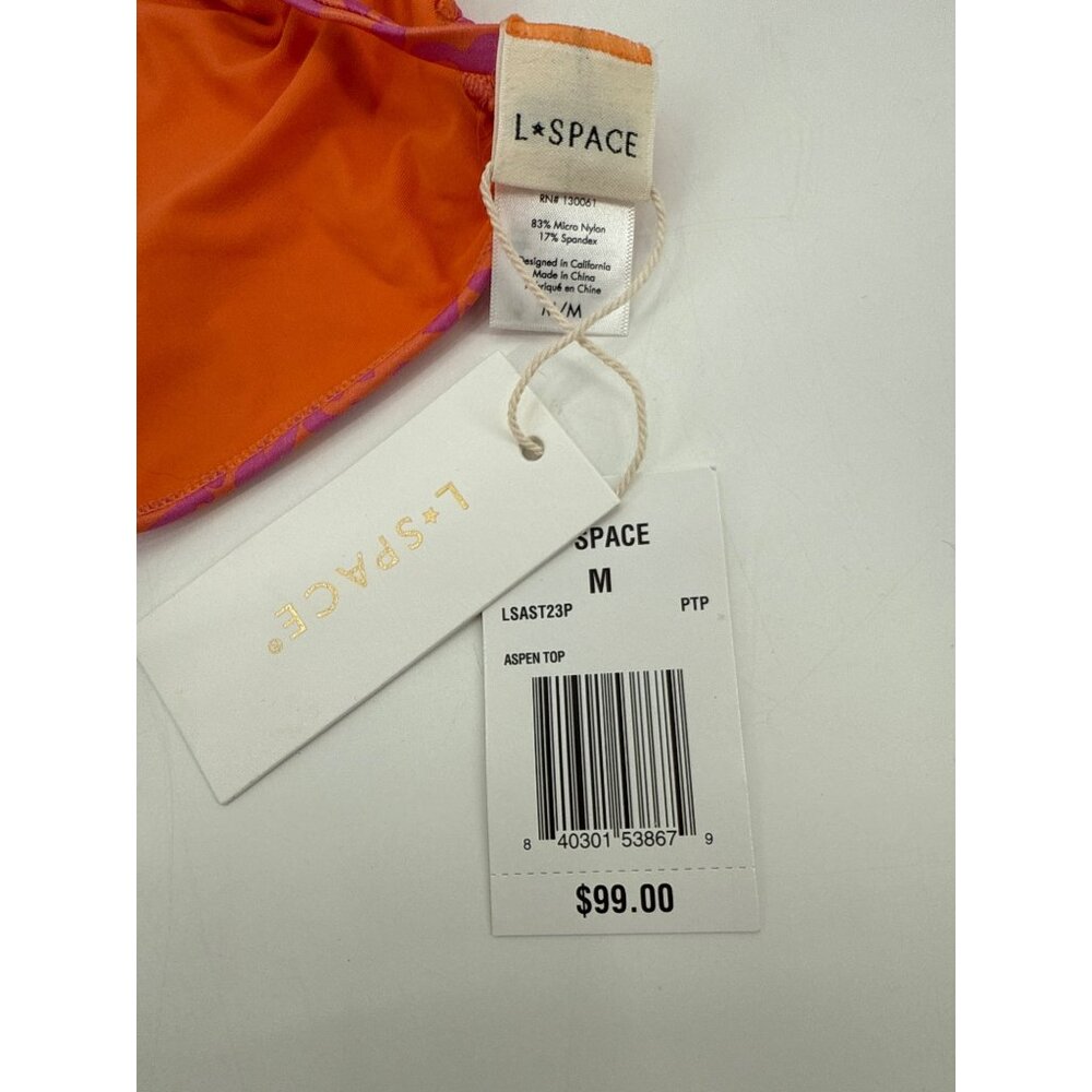 L Space Aspen Top Bikini Triangle Swimwear Medium Orange/Pink - Picture 6 of 6